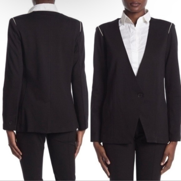 AMANDA + Chelsea blazer size 1X piped shoulder Ponte jacket black - Picture 1 of 7